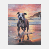 Couverture Polaire Sandy American Staffordshire Dog on Beach Sunset (Devant)