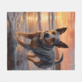 Couverture Polaire Sandy Paws Australian Cattle Dog on Beach Sunset (Devant (Horizontal))