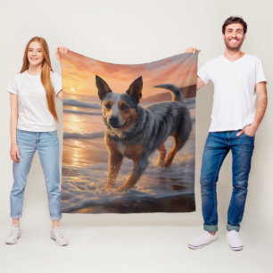 Couverture Polaire Sandy Paws Bouvier Australien sur la Plage au Couc