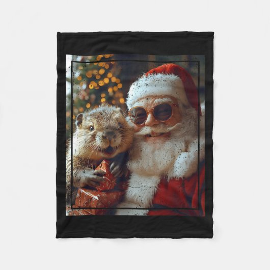 Couverture Polaire Santa And Beaver Selfie Funny Christmas Design  (Devant)