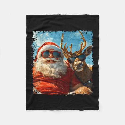 Couverture Polaire Santa And Reindeer Selfie Funny Christmas Vacation (Devant)