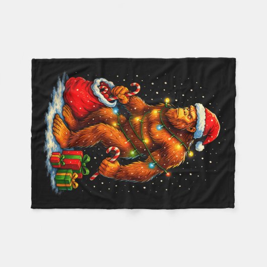 Couverture Polaire Santa Bigfoot Christmas Lights Funny Sasquatch (Devant (Horizontal))