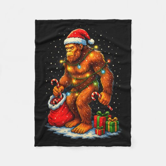 Couverture Polaire Santa Bigfoot Christmas Lights Funny Sasquatch (Devant)