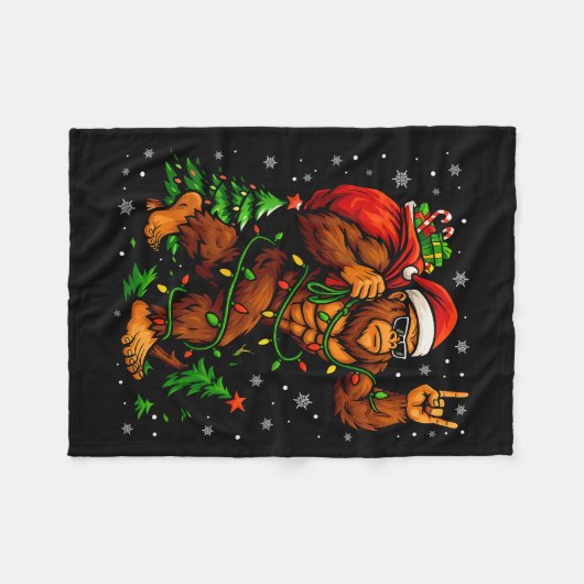 Couverture Polaire Santa Bigfoot Christmas Tree Xmas Lights Funny Sas (Devant (Horizontal))
