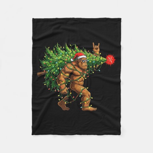 Couverture Polaire Santa Bigfoot Christmas Tree Xmas Lights Funny Sas (Devant)