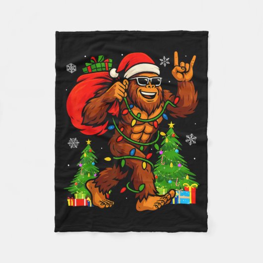 Couverture Polaire Santa Bigfoot Christmas Tree Xmas Lights Funny Sas (Devant)