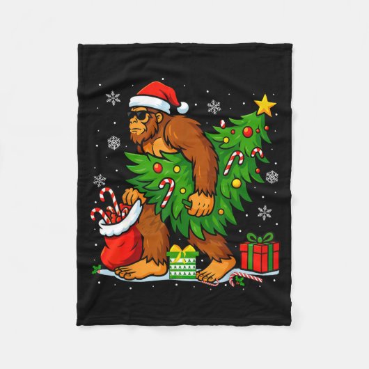 Couverture Polaire Santa Bigfoot Christmas Tree Xmas Lights Funny Sas (Devant)