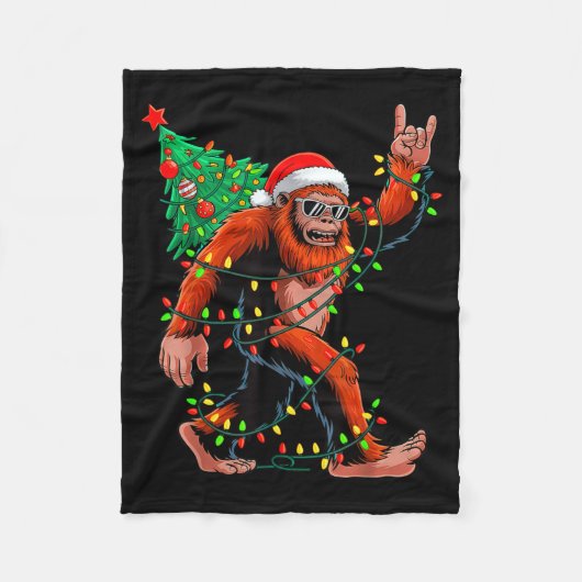 Couverture Polaire Santa Bigfoot Christmas Tree Xmas Lights Sasquatch (Devant)