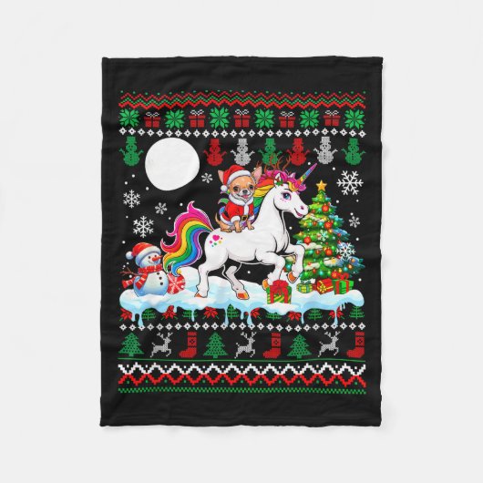Couverture Polaire Santa Chihuahua Riding Unicorn Sweater Christmas O (Devant)