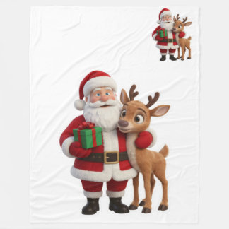 Couverture Polaire Santa Claus and Rudolph Cartoon