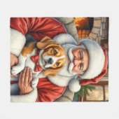Couverture Polaire Santa Claus Holding Beagle Christmas Art (Devant (Horizontal))