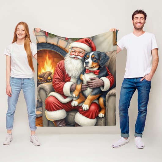 Couverture Polaire Santa Claus Holding Bernese Mountain Dog Christmas (En situation)