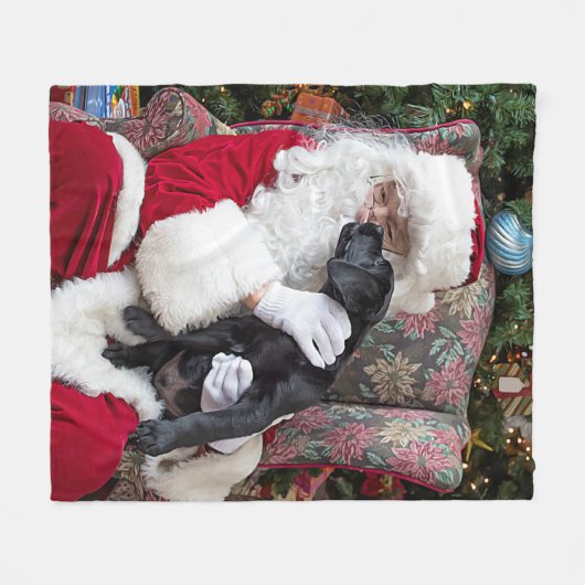 Couverture Polaire Santa Claus Noël mignon Chiot Noir Labrador (Devant (Horizontal))