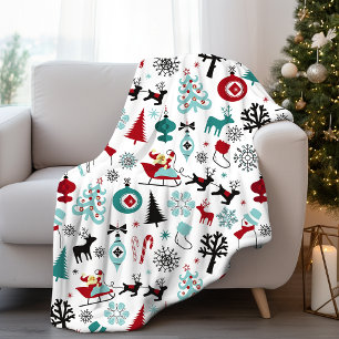 Couverture Polaire Santa Claus Sleigh Reindeer Pine Trees Art Motif