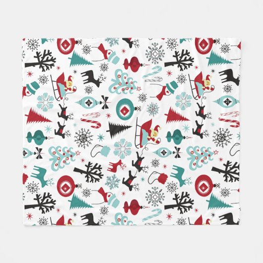 Couverture Polaire Santa Claus Sleigh Reindeer Pine Trees Art Motif (Devant (Horizontal))