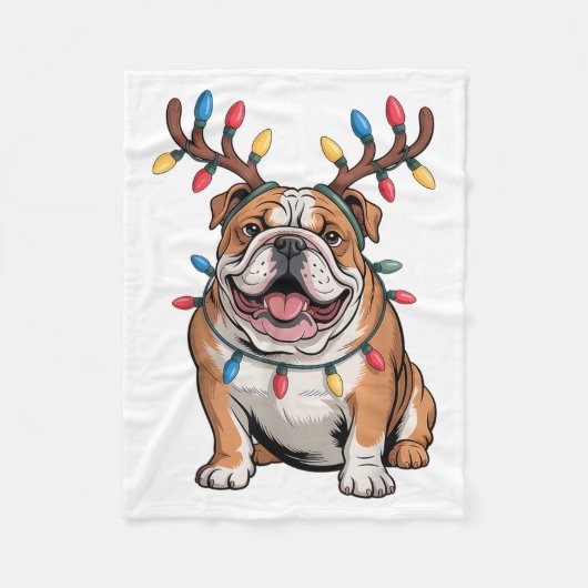 Couverture Polaire Santa English Bulldog Reindeer Light Christmas (Devant)