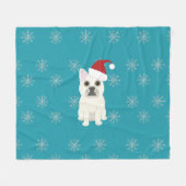 Couverture Polaire Santa Frenchie, Snowflakes Blue (Devant (Horizontal))