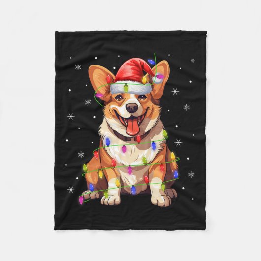 Couverture Polaire Santa Hat Corgi Noël Éclairage Corgi Chien Noël (Devant)