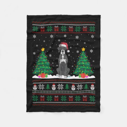 Couverture Polaire Santa Hat Great Dane Chien Noël Arbre Lumières Ugl (Devant)