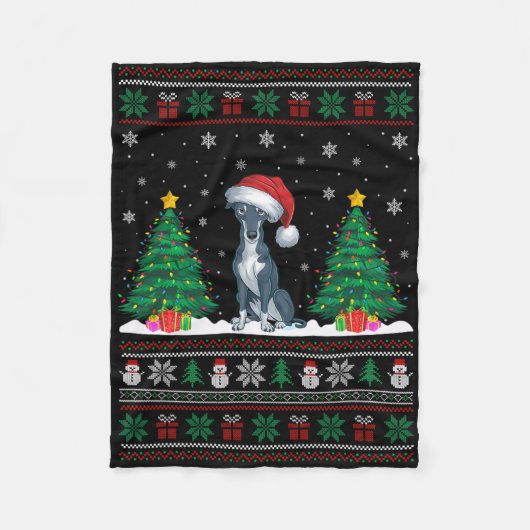 Couverture Polaire Santa Hat Greyhound Chien Noël Lumières des arbres (Devant)