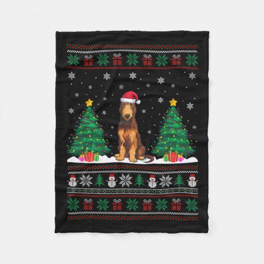 Couverture Polaire Santa Hat Irish Wolfhound Chien Xmas Tree Lumières (Devant)
