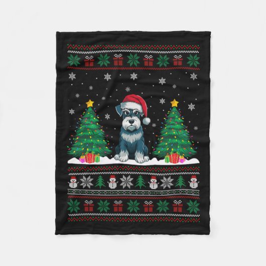 Couverture Polaire Santa Hat Schnauzer Chien Feux de Noël Lumières (Devant)