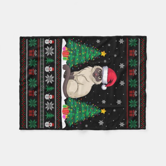 Couverture Polaire Santa Hat Siamese Chat Noël Arbre Lumières Laid S (Devant (Horizontal))