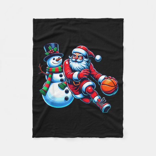 Couverture Polaire Santa Playing Basketball With A Snowman Christmas (Devant)