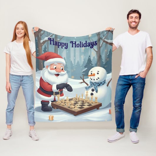 Couverture Polaire Santa playing chess with a snowman Fleece Blanket (En situation)