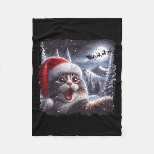 Couverture Polaire Santa Reindeer Selfie Cat Funny Christmas Tee  (Devant)