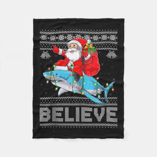 Couverture Polaire Santa Riding Shark Ugly Christmas Sweater Believe  (Devant)