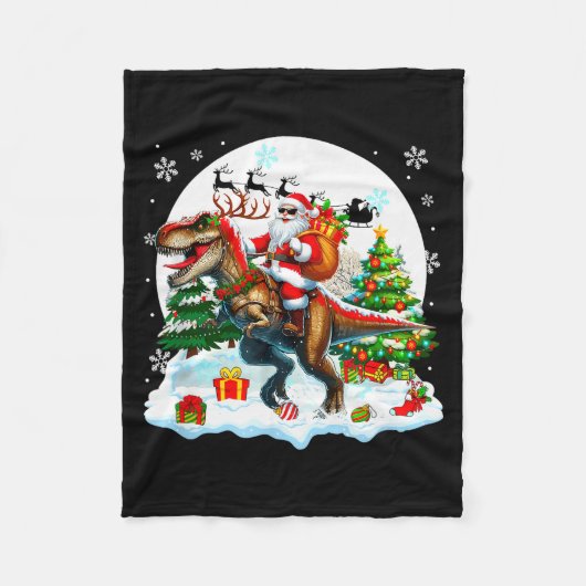 Couverture Polaire Santa Sungles Riding T-rex Reindeer Christmas Snow (Devant)