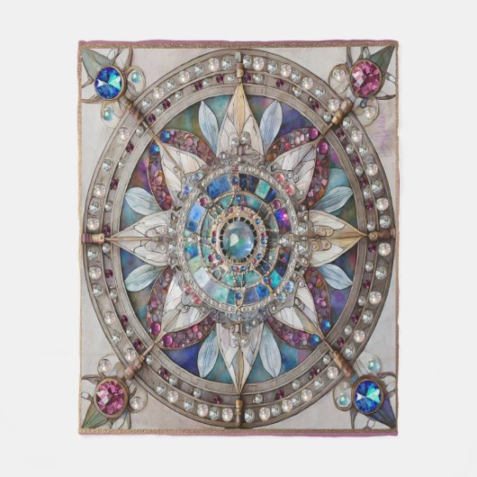 Couverture Polaire Saphirs roses et bleus Diamants Perles Mandala (Devant)