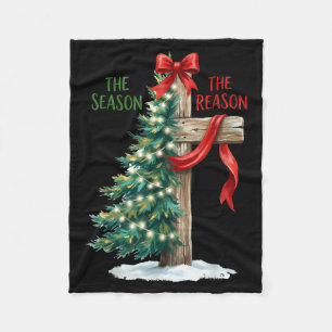 Couverture Polaire Sapin de Noël La Saison Jésus Croix La Raison X