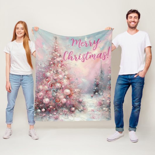 Couverture Polaire Sapin de Noël Rose Personnalisé Fantaisiste (En situation)