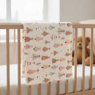 Couverture Polaire Sapins de Noël Rose Scandinave