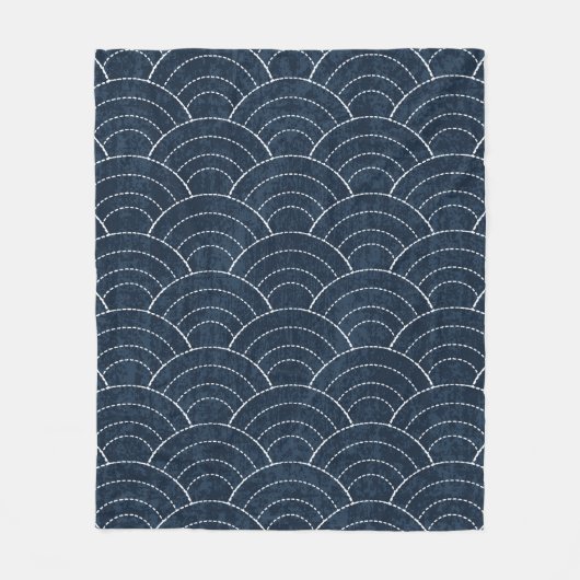 Couverture Polaire Sashiko sans soudure motif de teinture indigo avec (Devant)