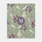 Couverture Polaire sauge prune violet plumes lilas fleurs motif (Devant)