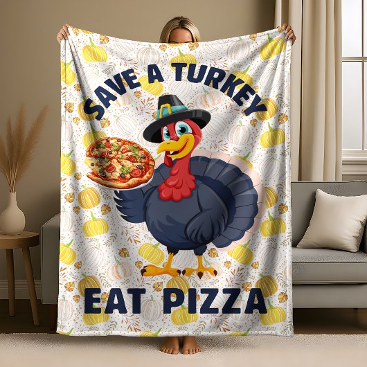 Couverture Polaire Save A Turkey Eat Pizza Funny Happy Thanksgiving