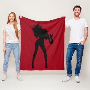 Couverture Polaire Saxophone Joueuse Femme Blanche polaire Couleur pe