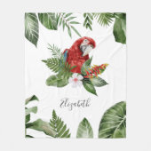 Couverture Polaire Scarlet de forêt tropicale Macaw Nom personnalisé (Devant)