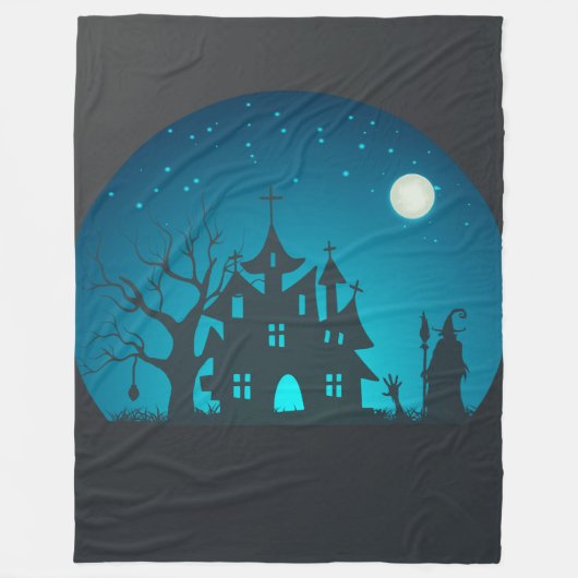 Couverture Polaire Scary and Fun Blue and Black Haunted House (Devant)