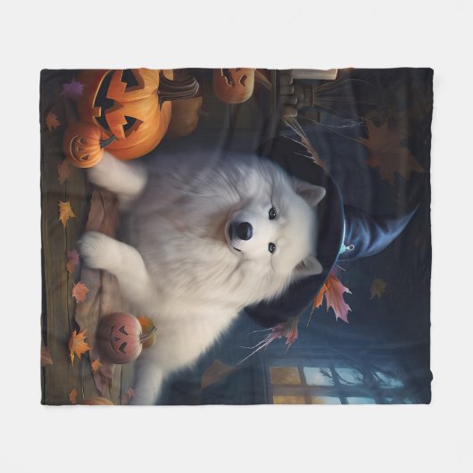 Couverture Polaire Scary d'Halloween Citrouille Samoyé (Devant (Horizontal))