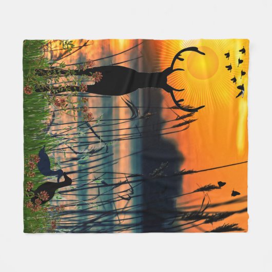 Couverture Polaire Scène colorée du lac soleil (Devant (Horizontal))