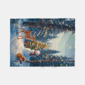 Couverture Polaire Scene d'arbre de Noël Cute Deer Fawn Snowman (Devant (Horizontal))