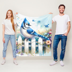 Couverture Polaire Scène de clôture de jardin de cottage Blue Jay