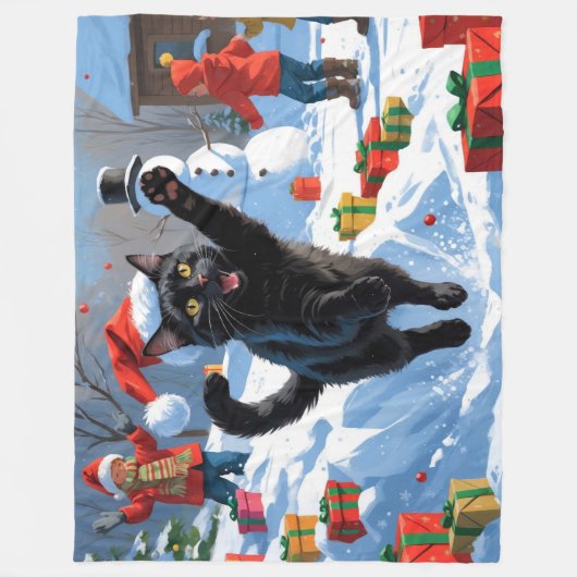 Couverture Polaire Scène de fête de Noël de chat noir (Devant)
