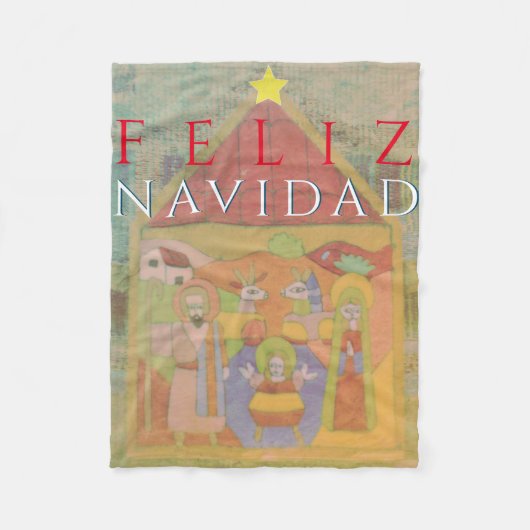 Couverture Polaire Scène de la Nativité Folk "Feliz Navidad" (Devant)