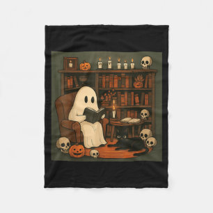Couverture Polaire Scène de lecture cosy Halloween avec fantôme et ch