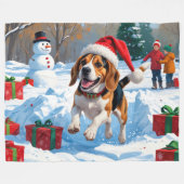 Couverture Polaire Scène de neige festive de Noël Beagle (Devant (Horizontal))